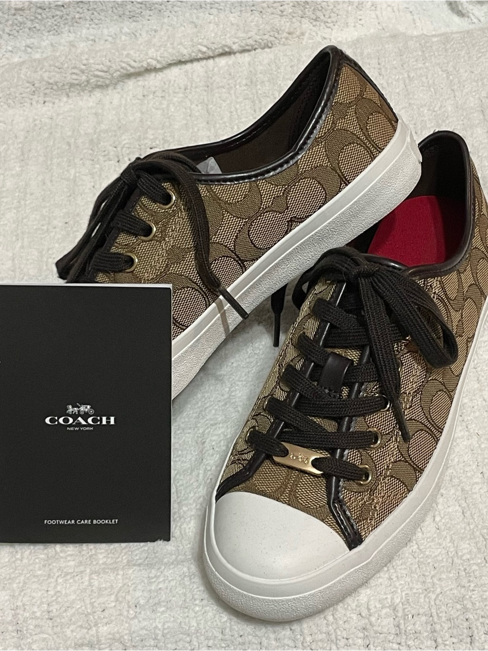Coach Brown Signature Canvas Low-Top Sneakers with White Soles